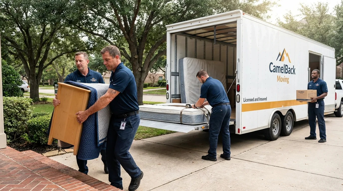Crew loading residential truck for cross-state move from Windham, OH